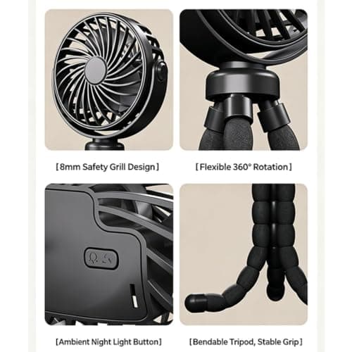 Rechargeable Octopus Pram & Stroller Fan - Keep Baby Cool on the Go，Pink — view 3