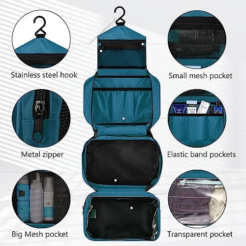 homchen Hanging Travel Toiletry Bag, Waterproof Folding Portable Cosmetic Wash Bag for Men and Women (M, EGREEN) — view 3