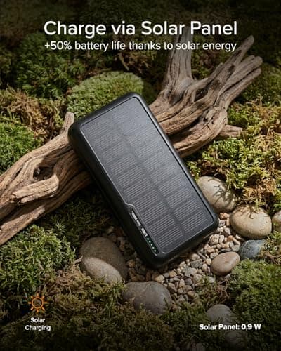 SBS Solar PowerBank, 10000mAh, Power Bank with Solar Panel, Fast Charging, Intelligent Charge (IC), Charging LED, 1 USB-C, 2 USB-A, Portable Travel Charger, Compact Design, Black — view 5