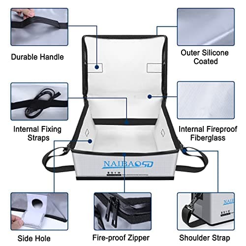 Fireproof Explosionproof Lipo Safe Bag for Lipo Battery Storage and Charging, Large Capacity Fire and Water Resistant Lipo Battery Guard with Double Metal Zipper (11 x 8 x 6 in) — view 5