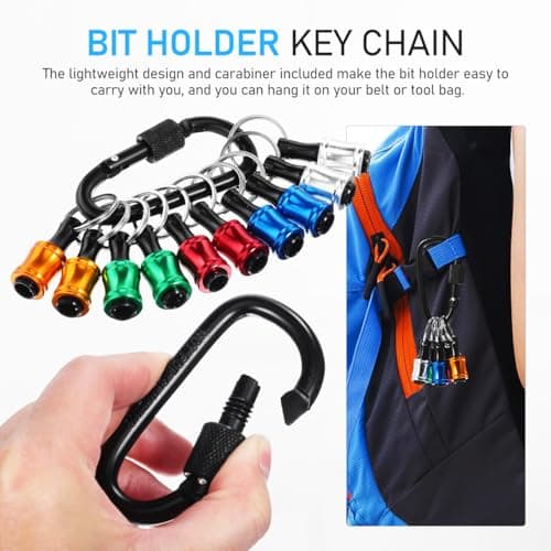 HANABASS 1/4 Shank Bit Holder Key Chain Set Drill Bit Holder Extension with Carabiner Clip Keyring 10 Pcs Quick Release Socket Adapter for Tool Bag Belt and Diy Projects — view 2