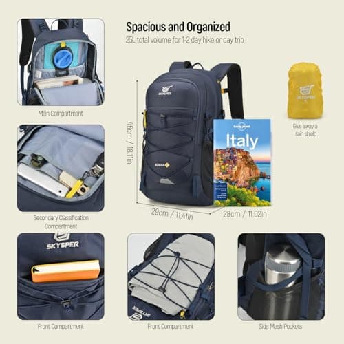 SKYSPER Rucksack 25L Hiking Backpack with Rain Cover, Lightweight Travel Backpack Camping Trekking Daypack for Men Women, Durable Small Rucksack for Outdoor Sports — view 6