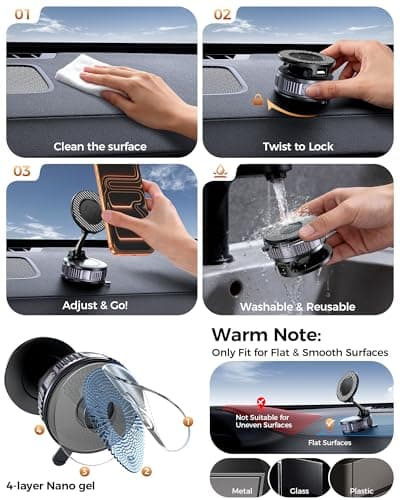 Car Phone Holder for Magsafe – [Carbon Fiber] Phone Mount for Car [Super Strong Magnetic, 360° Adjustable, 108LBS Vacuum Suction] Phone Holders for Your Car, Car Accessories for iPhone 17–12 Series — view 6