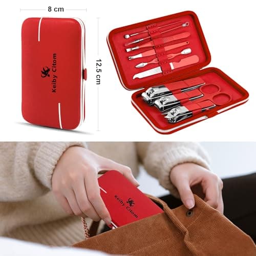 Manicure Set 10pcs Professional Nail Clippers Kit, Red — view 3
