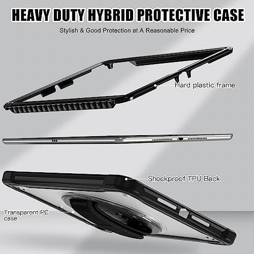 Gerutek Case for iPad 9th/8th/7th Generation 10.2 Inch, Heavy Duty Shockproof, Rugged Cover with 360° Rotating Stand & Hand Strap, Shoulder Strap, Drop Protection Shell with Clear Back, Black — view 3
