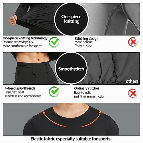 UNIQUEBELLA Functional Underwear Men's Set Breathable Ski Underwear Men Winter Thermal Underwear for Jogging, Cycling, Football, Skiing, Motorcycle, Warm, Pure Black, L — view 5