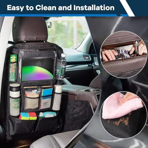 YooGoal Car Seat Organizer, 2 Pack Backseat Car Organizer for Kids, Car Back Seat Protector Car Travel Accessories with Pad Tablet Holder and 9 Storage Pockets, Black — view 4