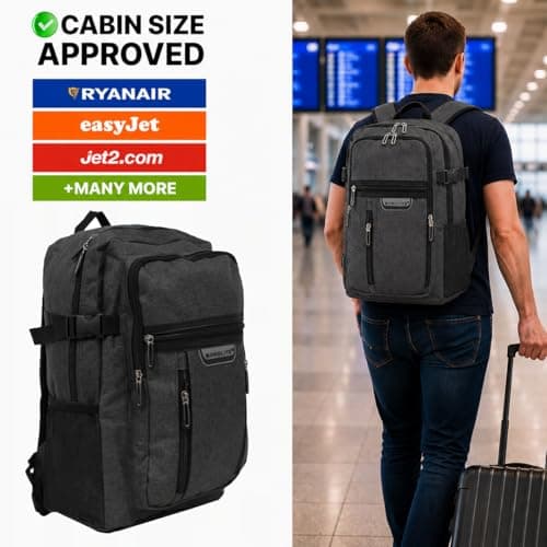 Bordlite RYANAIR 40x20x25cm Carry On Underseat Cabin Backpack - Airline Approved Travel Rucksack - Approved for EasyJet, Jet2, RyanrAir, Virgin Atlantic, KLM (Black) — view 3