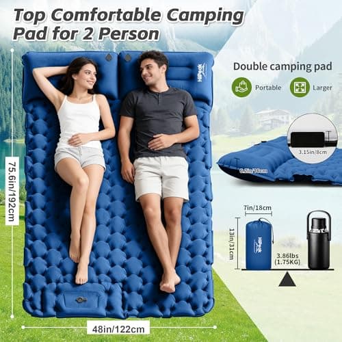 HiiPeak Double Sleeping Pad for Camping - Suede Top Camping Mattress with Pillow, Built-in Foot Pump, Compact Inflatable 2-Person Portable Mat for Backpacking, Hiking, Car Traveling, Beach, Tent — view 4