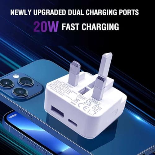 TheMax 3 Pin USB Type C and Type A Foldable UK Plug QC PD Replacement for iOSiphone Series,Tablet, Samsung Galaxy Series and Huawei 20W Charger — view 3