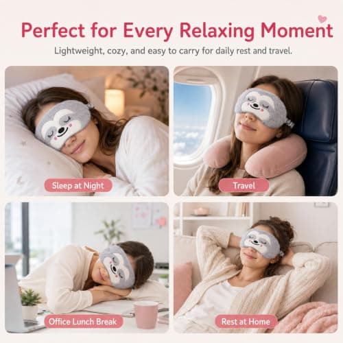 Blackout Sleep Masks, Soft Plush Eye Mask, Cute Sloth Animal Sleeping Mask for Girls Boys Women Men Kids, Eye Mask for Sleeping Travel Nap Night, Unisex (Grey) — view 5