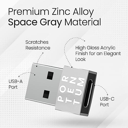 PORTENTUM USB c to USB Adaptor - 480 MB Speed - Premium Zinc Allow with High Heat Resistance - USB to USB C adapter WITH Only 4 grams - Silver — view 2