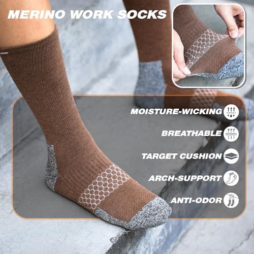 Rahhint Merino Wool Work Socks 3 Pairs Durable Compression Moisture Wicking Anti Blister Cushion Crew Outdoor Running Socks — view 4