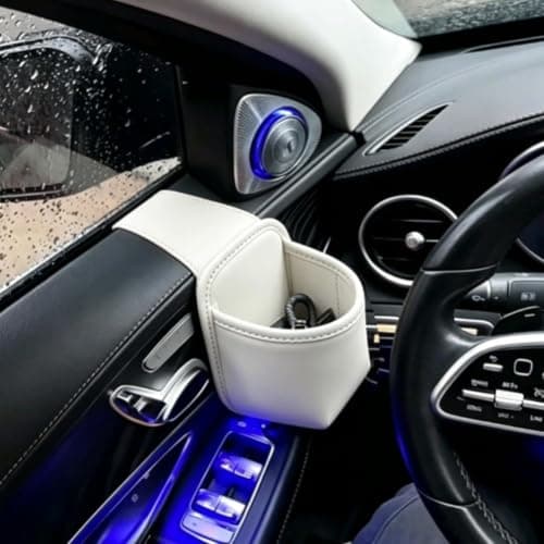 Leather Car Door Storage Pocket Double-layer Compartments Organizer White — view 5