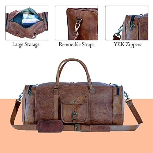 Leather Duffle Bags Large 21 Inch Square Duffel Travel Gym Sports Overnight Weekender Leather Bag for Men and Women by KPL — view 4