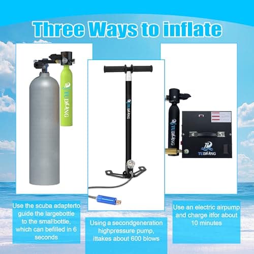 TUDIVING-0.5L Portable Mini Scuba Tank with Pump,Diving Oxygen Cylinder with Full Face Snorkel Mask,Lung Tank Kits for Underwater Diving Breathing Training/Rescue/Boat Cleaning — view 5