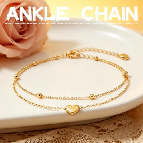 QKEOISUD Adjustable Heart Layered Ankle Bracelets for Women — view 3
