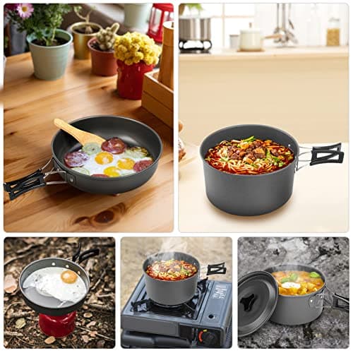 Lixada Camping Cookware Set,Outdoor Camping Cookware Kit Lightweight Pot Frying Pan Non-stick for 2 to 3 People Camping, Hiking, Picnic — view 6