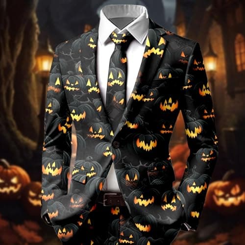 Men's And Jackets For Halloween Parties Unique Printed Casual Suit Jacket For Men For Autumn And Winter Celebrations Polyester Jacket Casual Coat for City Breaks Daily Wear and Transitional Weather — view 2