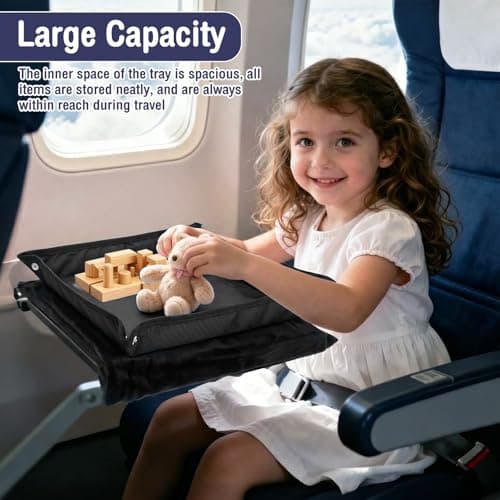 Anihet Kids Tray Table Cover, Foldable Airplane Travel Tray Cover with Clear Pocket, Universal Airplane Must Haves Travel Essential for Plane, Train, High Chair(Black) — view 6