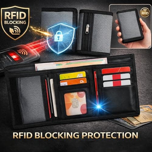 Black Slim Wallet for Men with Coin Pocket, RFID Blocking Trifold Wallet — view 5