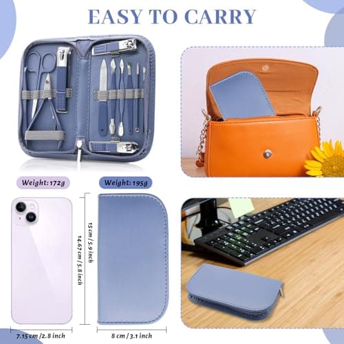 Manicure Set, Nail Care Kit, Manicure Pedicure Set Professional Manicure Kit for Women Men, Manicure & Pedicure Tools & Accessories, Nail Care Tool with Blue Leather Travel Bag, Set 12 in 1 — view 5