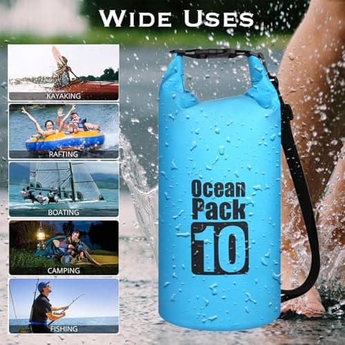 MORAINJAY 10L Sky Blue Dry Bag,Waterproof Bag with Single Adjustable Shoulder Strap,Middle Capacity Dry Sack 2L 5L 10L 15L 20L 30L for Outdoor Camping,Rafting,Swimming,Boating,Surfing — view 4