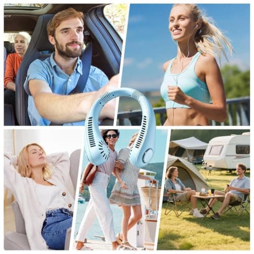 Rechargeable Neck Fan Bladeless Portable USB Rechargeable | Personal Cooling Around The Neck Fan for Home Office Outdoor Beach Camping Hiking Travel Picnic Vacation (Blue) — view 4