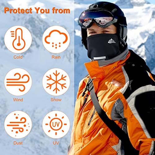 Winter Neck Warmer Neck Gaiter Ski Snood for Men with Thermal Fleece Waterproof Fabric, Face Covering Multifunction Headwear Elastic Tube Face Scarf Face Shield for Sports Cycling Skiing, Running — view 5