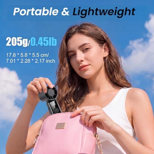 Phimke Portable Handheld Fan, High Speed Turbo Hand Held Fan with Speed (1-199) 4000mAh Battery Up to 16hrs, Rechargeable Mini Hand Fan with LED Display, Foldable Portable Fan for Home Outdoor (Black) — view 6