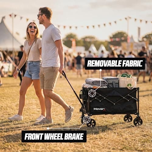 MoverX 120L Festival Trolley on Wheels, Folding Wagon, Portable Camping Cart, Collapsible Foldable Trolly for Beach Outdoor Garden Picnic Shopping Fishing, Wide Wheels, Adjustable Handle, Black — view 2