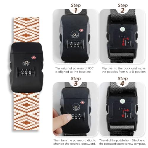 Veki Print Cross Luggage Straps with TSA Approved Lock, 1, Brown Diamonds — view 6