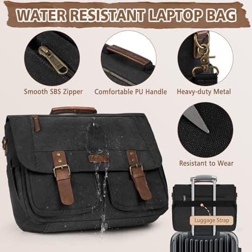 RAINSMORE Laptop Messenger Bags for Men 17.3 Inch Canvas Satchel Briefcase — view 3
