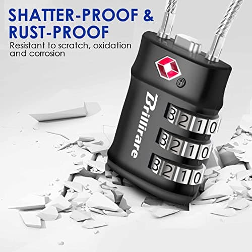 2 Pack TSA Approved Luggage Locks, Combination Travel Cable Lock, 3-Digit Waterproof Padlock, Zinc Alloy Outdoor Keyless Resettable Lock for Travel, Lockers, Bags, Backpack, Gym, Gate-by BRILLIRARE — view 5