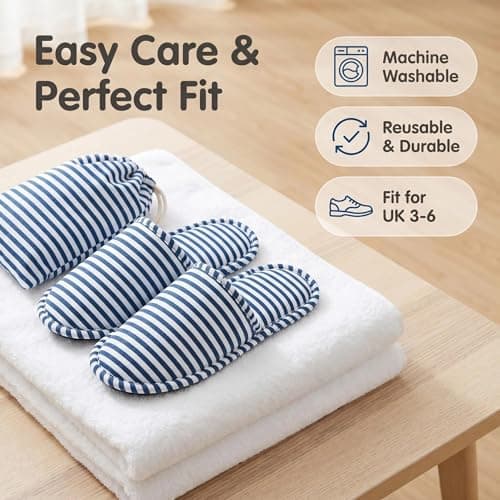 MIGIFTDY 3Pcs Travel Slippers Women Men (UK 3-6), Foldable Portable Spa Hotel Slippers, Cotton Non-Slip Washable Reusable Guest Bath Slippers for Camping Air Travel Business Trip Vacation — view 5
