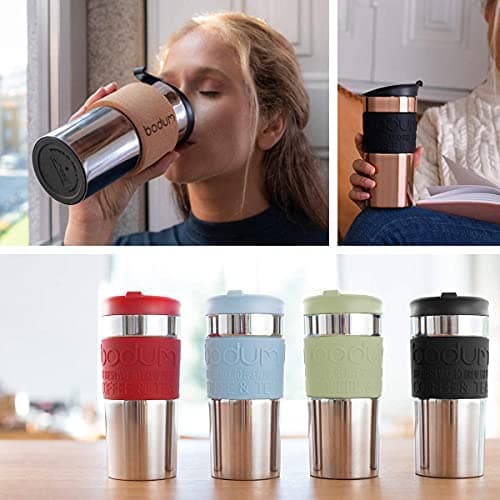 Bodum Travel Mug Vacuum Insulated Travel Cup, 350ml / 12oz Double-Wall Stainless-Steel Coffee Mug with Flip-Top Lid and Non-Slip Silicone Grip, Black, 11068-01 — view 6
