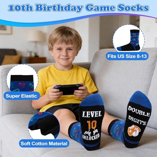 EccoDen 10th Birthday Gifts for Boys Age 10 – Funny Gamer Gift Set with Sports Water Bottle, Gamepad Keyring, Level 10 Socks & Bracelet – Cool Birthday Presents for Gamer Kids — view 4
