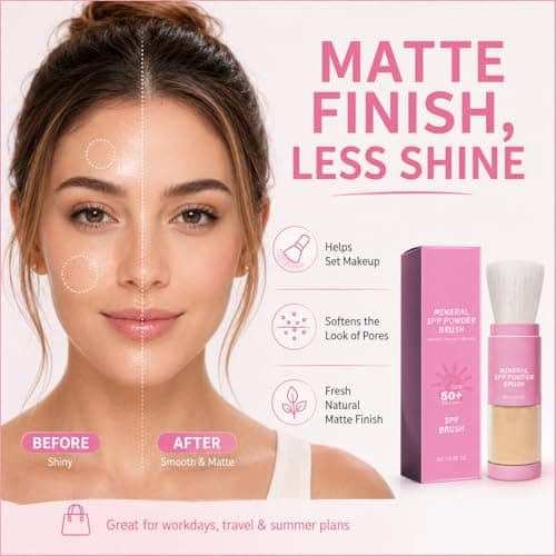 Mineral Sunscreen Powder, SPF 50+ Mineral Setting Powder, Brush On Sunscreen - Lightweight Face Powder, Oil Control Matte Finish - Travel Size for Scalp, Hairline & Face — view 3