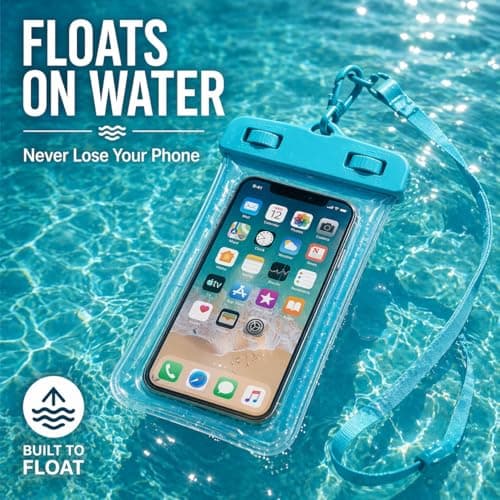 Floating Waterproof Phone Pouch IPX8, Universal Dry Bag Case for iPhone & Android, Beach Swimming Kayaking Phone Protector – Black — view 2