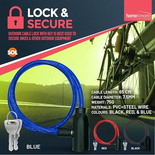 SOL 65cm Cable Bike Lock with Keys, Blue - Multipurpose Security Chain Lock — view 4