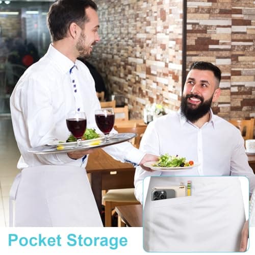 DiULi Apron and Chef Hat Set, Adjustable White Chef Apron with Pockets, Women's Cooking Kitchen Bib for Home Gardening Café — view 5