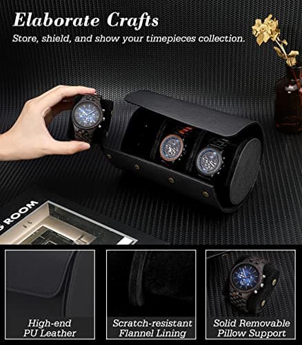 Emibele Watch Roll Travel Case, 3 Slot PU Leather Watch Case for Men Women — view 5