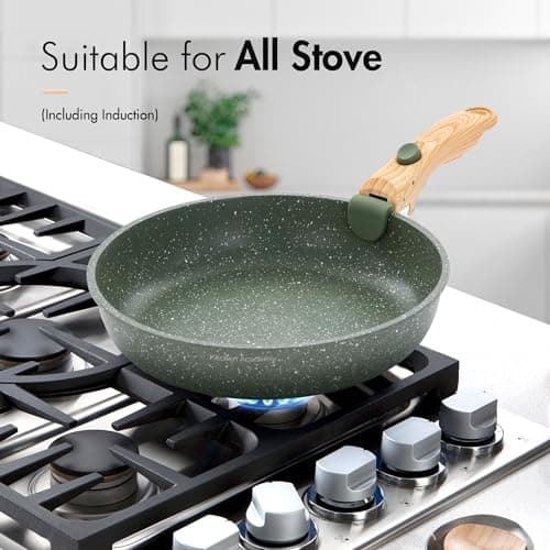 Kitchen Academy Non Stick Cookware Set, 10 PCS with Detachable Handle Green — view 5