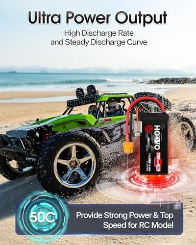 HOOVO 2S Lipo Battery 2200 mAh 7.4 V 50C SoftCase Short Pack Lipo Battery with XT60 Plug RC Battery for 1:16 RC Car Truck Helicopter Airplane Rock Crawler Airplane Helicopter (2 Packs) — view 5