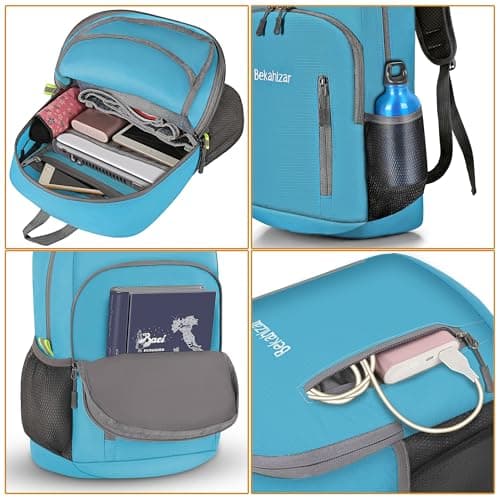 Bekahizar 20L Ultra Lightweight Backpack Foldable Hiking Daypack Rucksack Water Resistant Travel Day Bag for Men Women Kids Outdoor Camping Mountaineering Walking Cycling Climbing (Blue) — view 4