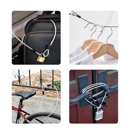 2 Pcs Security Steel Cable,3mm*1m Double Loop Flexible Securities Cable Lock,Vinyl Coated Stainless Steels Flexible Security Steel Cables,for Outdoor Travel Bike,Luggage & Toolbox(Transparent). — view 4