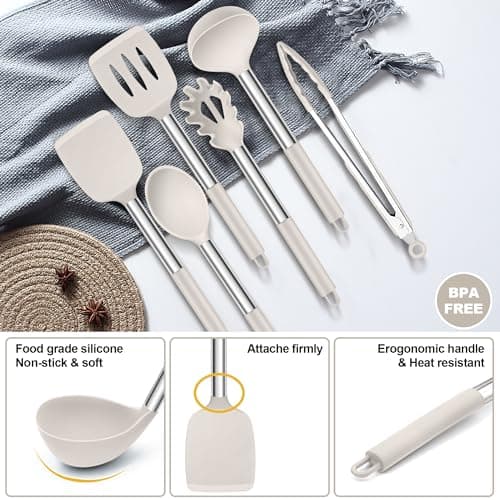 Herogo 6 Pcs Kitchen Utensil Set for Non-Stick Cookware Pan Cooking, Khaki — view 3