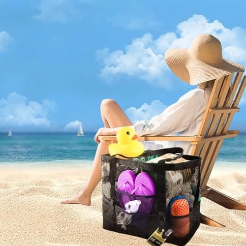 Mesh Beach Bag，Large Tote Bag Causal Pool Bags Beach Vacation — view 3