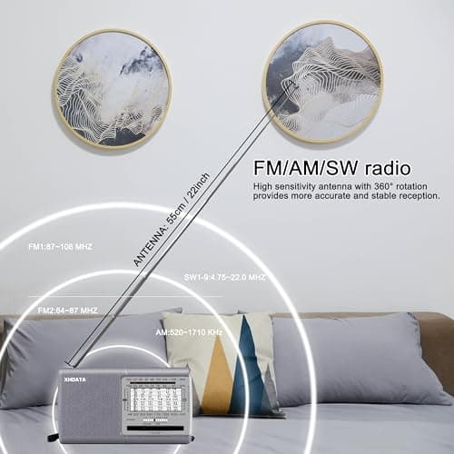 XHDATA D219 Portable Radio Retro FM AM SW Radio Battery Operated for Household Outdoor Camping Hiking Pocket Radio Grey — view 3