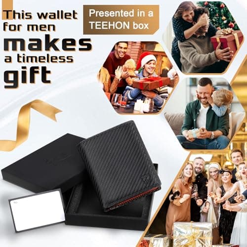 TEEHON® Wallets RFID Blocking Carbon Fibre Leather Mens Wallets with Zip Coin Pocket, 11 Card Holders, 2 ID Windows, 2 Banknote Compartments, Trifold Vertical, Black Orange — view 5